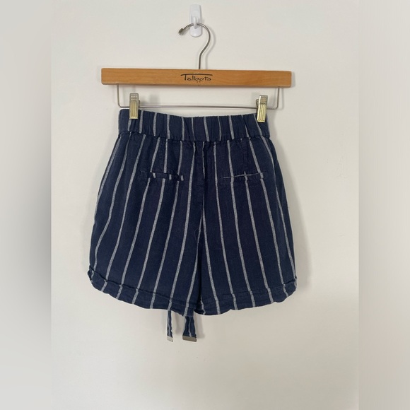 Blue and Grey Striped Shorts with Tie - Picture 2 of 3